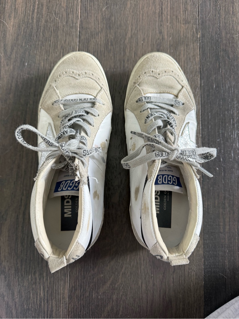 Golden Goose Mid-Star White Suede-Trim Sneakers